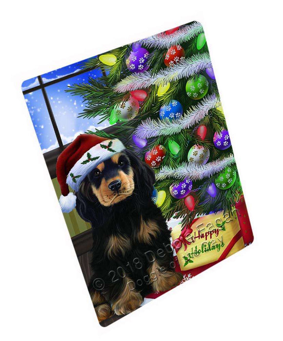 Christmas Happy Holidays Cocker Spaniel Dog with Tree and Presents Blanket BLNKT98427