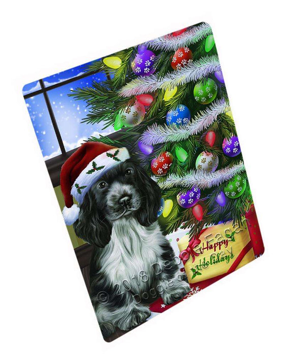 Christmas Happy Holidays Cocker Spaniel Dog with Tree and Presents Blanket BLNKT98436