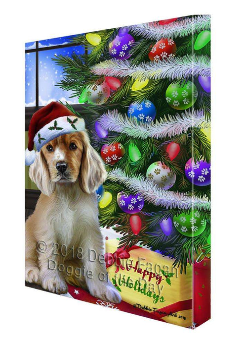 Christmas Happy Holidays Cocker Spaniel Dog with Tree and Presents Canvas Print Wall Art Décor CVS98918