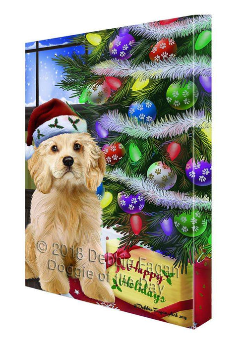 Christmas Happy Holidays Cocker Spaniel Dog with Tree and Presents Canvas Print Wall Art Décor CVS98927