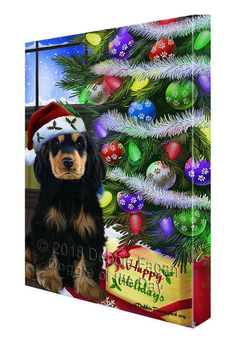 Christmas Happy Holidays Cocker Spaniel Dog with Tree and Presents Canvas Print Wall Art Décor CVS98936