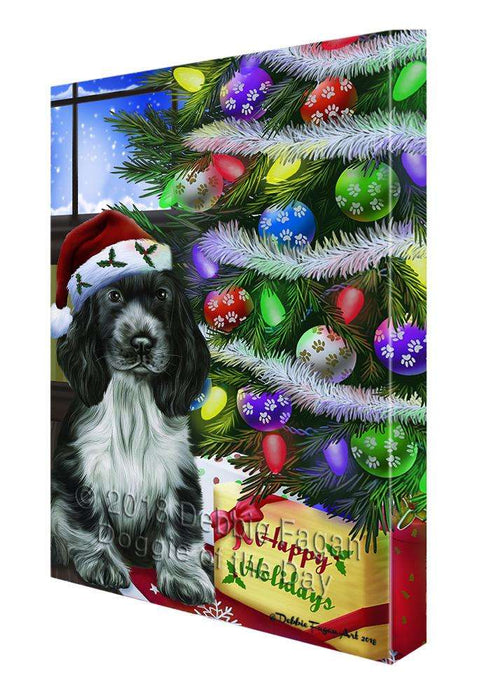 Christmas Happy Holidays Cocker Spaniel Dog with Tree and Presents Canvas Print Wall Art Décor CVS98945