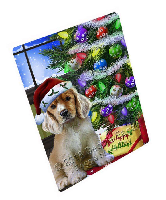 Christmas Happy Holidays Cocker Spaniel Dog with Tree and Presents Cutting Board C64800