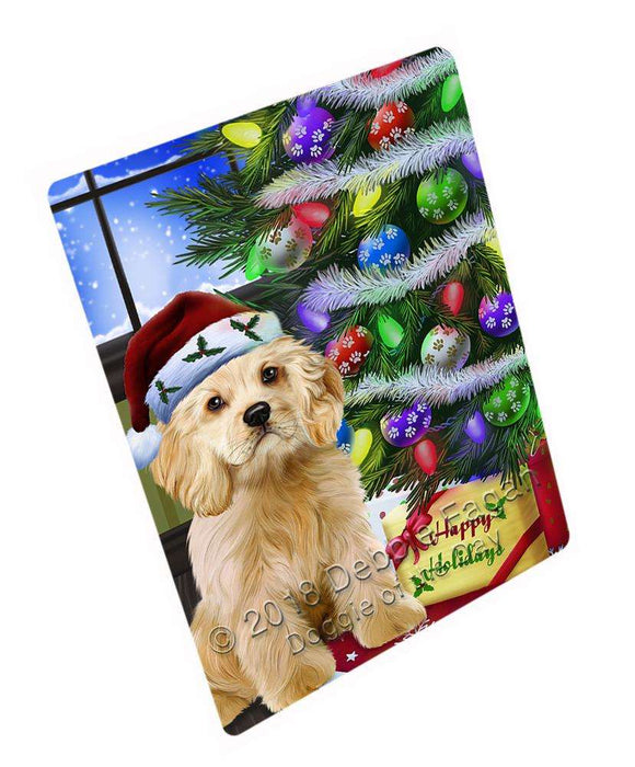 Christmas Happy Holidays Cocker Spaniel Dog with Tree and Presents Cutting Board C64803