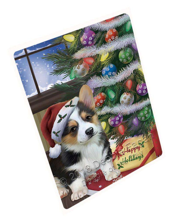Christmas Happy Holidays Corgi Dog with Tree and Presents Blanket BLNKT101784