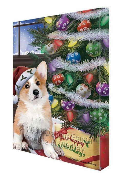 Christmas Happy Holidays Corgi Dog with Tree and Presents Canvas Print Wall Art Décor CVS102275