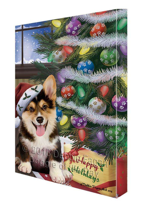 Christmas Happy Holidays Corgi Dog with Tree and Presents Canvas Print Wall Art Décor CVS102284