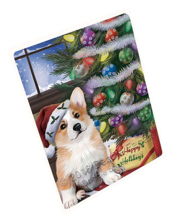 Christmas Happy Holidays Corgi Dog with Tree and Presents Cutting Board C65919