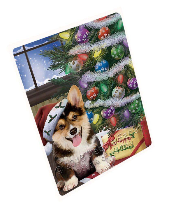 Christmas Happy Holidays Corgi Dog with Tree and Presents Cutting Board C65922