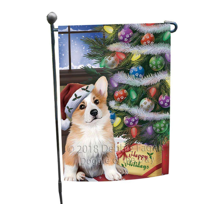 Christmas Happy Holidays Corgi Dog with Tree and Presents Garden Flag GFLG53887