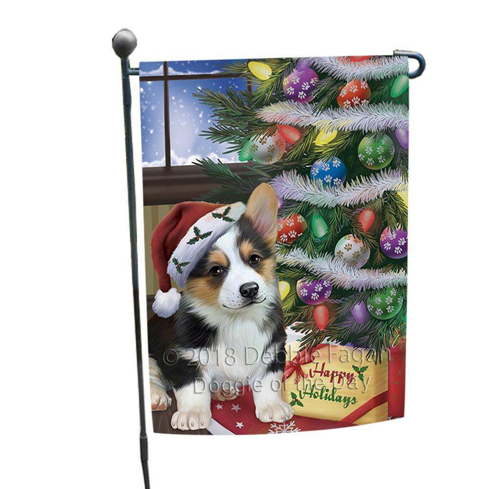 Christmas Happy Holidays Corgi Dog with Tree and Presents Garden Flag GFLG53889