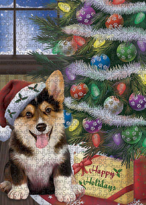 Christmas Happy Holidays Corgi Dog with Tree and Presents Puzzle with Photo Tin PUZL82460