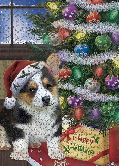 Christmas Happy Holidays Corgi Dog with Tree and Presents Puzzle with Photo Tin PUZL82464