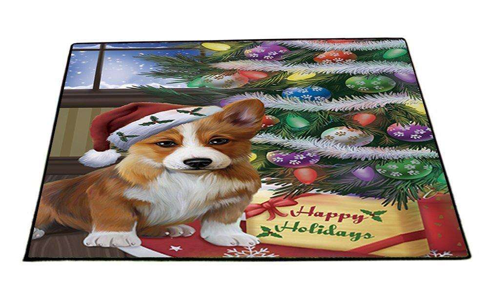 Christmas Happy Holidays Corgis Dog with Tree and Presents Indoor/Outdoor Floormat