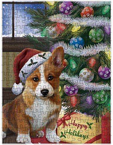 Christmas Happy Holidays Corgis Dog with Tree and Presents Puzzle with Photo Tin