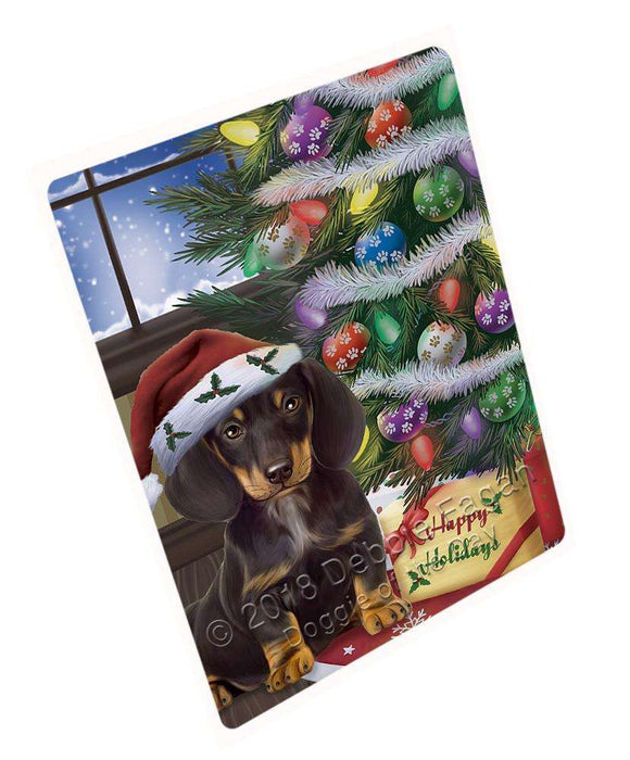 Christmas Happy Holidays Dachshund Dog with Tree and Presents Blanket BLNKT101793