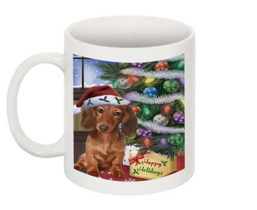 Christmas Happy Holidays Dachshund Dog with Tree and Presents Mug CMG0056