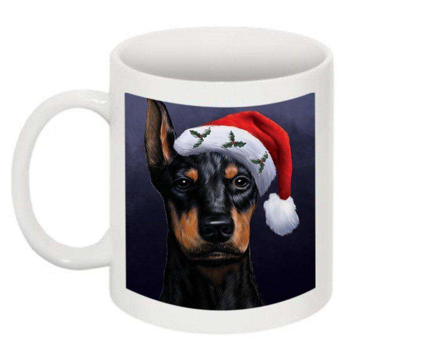 Christmas Happy Holidays Dobermann Dog Wearing Santa Hat Mug CMG0027