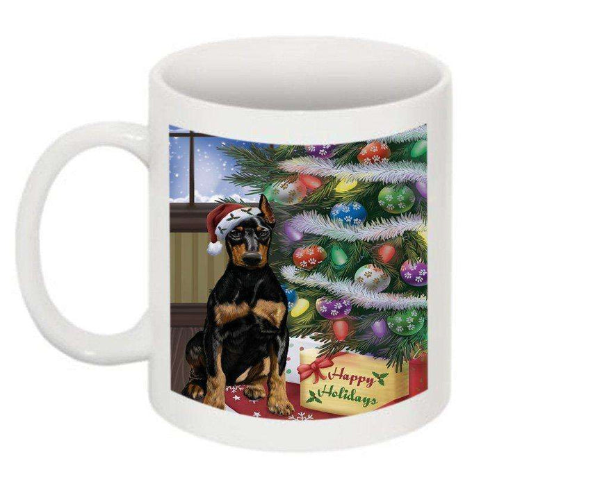Christmas Happy Holidays Dobermann Dog with Tree and Presents Mug CMG0057