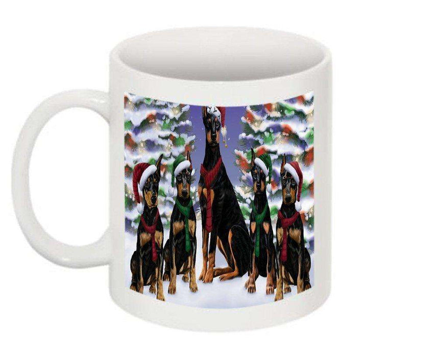 Christmas Happy Holidays Dobermann Dogs Family Portrait Mug CMG0135