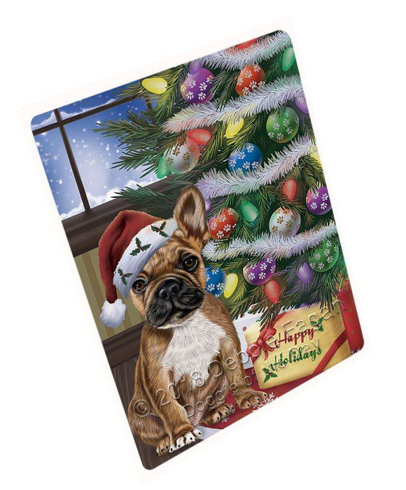 Christmas Happy Holidays French Bulldog with Tree and Presents Blanket BLNKT101802