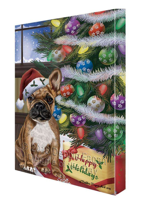 Christmas Happy Holidays French Bulldog with Tree and Presents Canvas Print Wall Art Décor CVS102311