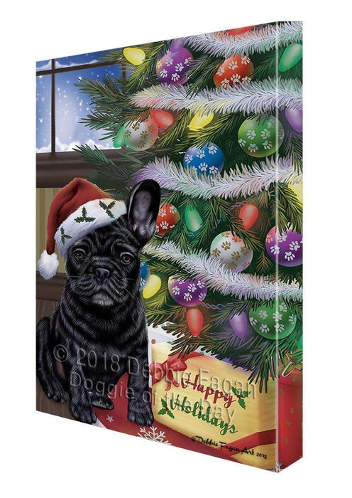Christmas Happy Holidays French Bulldog with Tree and Presents Canvas Print Wall Art Décor CVS102320