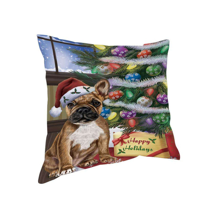 Christmas Happy Holidays French Bulldog with Tree and Presents Pillow PIL71940