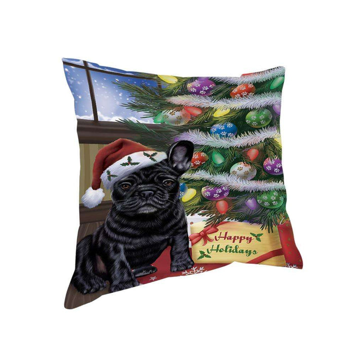 Christmas Happy Holidays French Bulldog with Tree and Presents Pillow PIL71944
