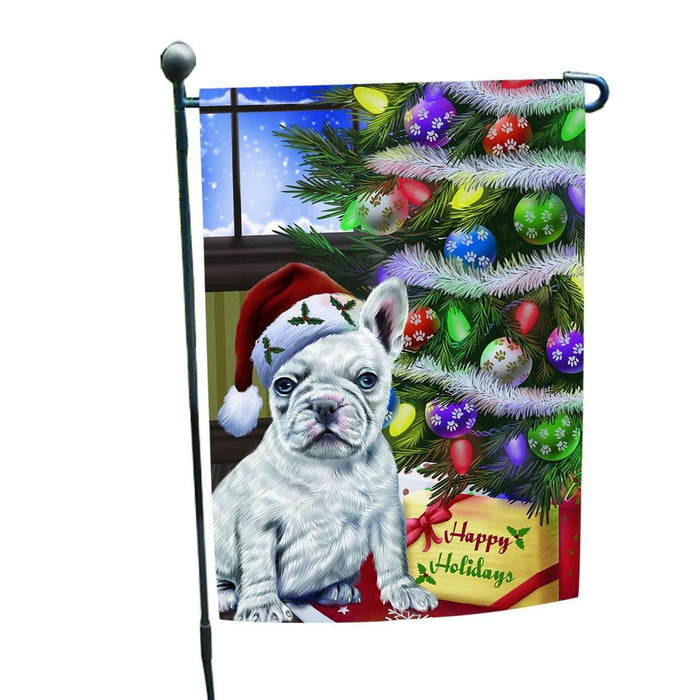 Christmas Happy Holidays French Bulldogs Dog with Tree and Presents Garden Flag
