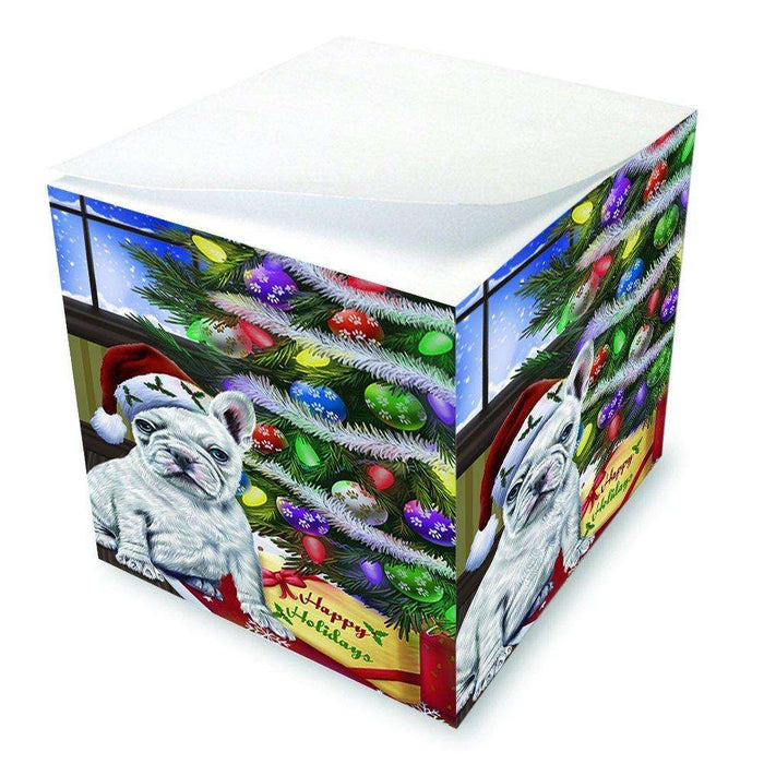 Christmas Happy Holidays French Bulldogs Dog with Tree and Presents Note Cube D060