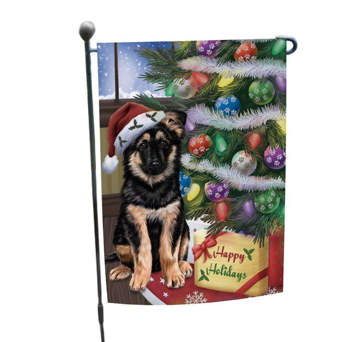 Christmas Happy Holidays German Shepherd Dog with Tree and Presents Garden Flag