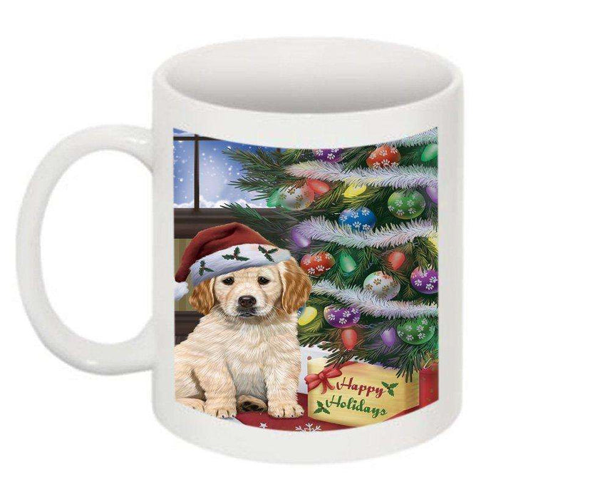 Christmas Happy Holidays Golden Retriever Dog with Tree and Presents Mug CMG0060
