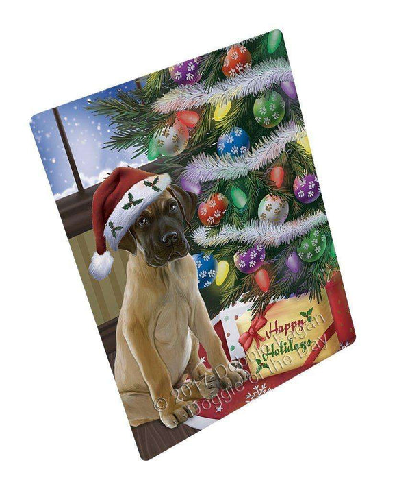 Christmas Happy Holidays Great Dane Dog with Tree and Presents Art Portrait Print Woven Throw Sherpa Plush Fleece Blanket