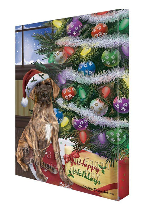Christmas Happy Holidays Great Dane Dog with Tree and Presents Canvas Print Wall Art Décor CVS102329