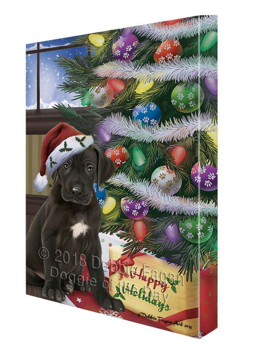 Christmas Happy Holidays Great Dane Dog with Tree and Presents Canvas Print Wall Art Décor CVS102338