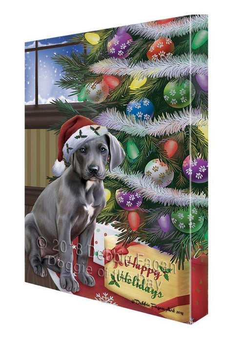 Christmas Happy Holidays Great Dane Dog with Tree and Presents Canvas Print Wall Art Décor CVS102347