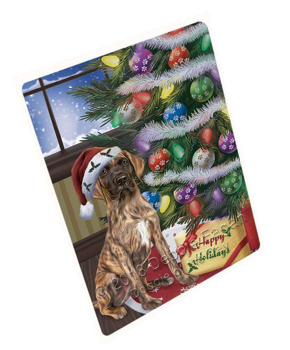 Christmas Happy Holidays Great Dane Dog with Tree and Presents Cutting Board C65937