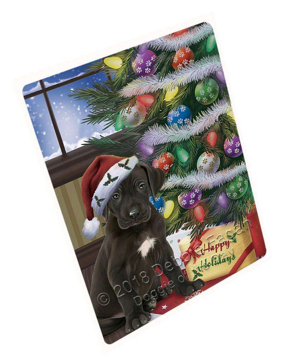 Christmas Happy Holidays Great Dane Dog with Tree and Presents Cutting Board C65940