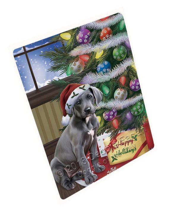 Christmas Happy Holidays Great Dane Dog with Tree and Presents Cutting Board C65943