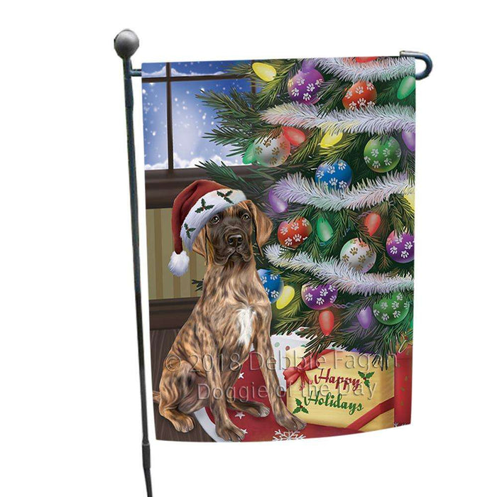 Christmas Happy Holidays Great Dane Dog with Tree and Presents Garden Flag GFLG53893
