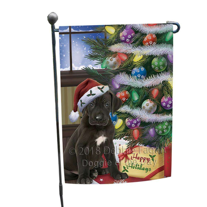Christmas Happy Holidays Great Dane Dog with Tree and Presents Garden Flag GFLG53894