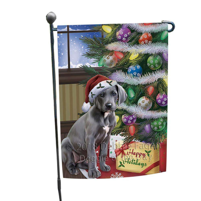Christmas Happy Holidays Great Dane Dog with Tree and Presents Garden Flag GFLG53895