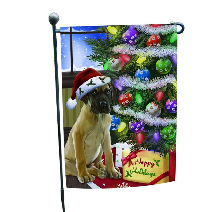 Christmas Happy Holidays Great Dane Dog with Tree and Presents Garden Flag