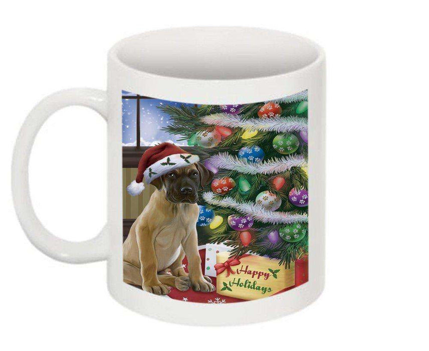Christmas Happy Holidays Great Dane Dog with Tree and Presents Mug CMG0061