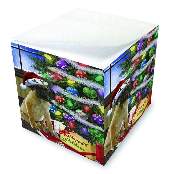 Christmas Happy Holidays Great Dane Dog with Tree and Presents Note Cube D063