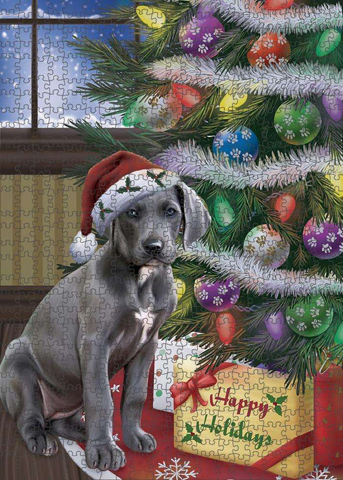 Christmas Happy Holidays Great Dane Dog with Tree and Presents Puzzle with Photo Tin PUZL82488