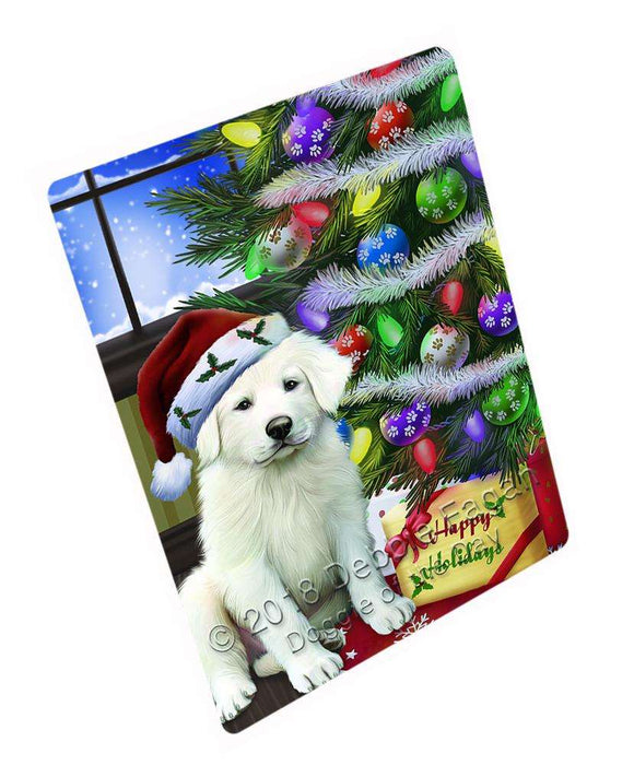Christmas Happy Holidays Great Pyrenees Dog with Tree and Presents Blanket BLNKT98472