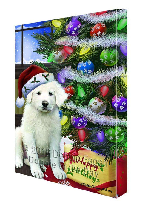 Christmas Happy Holidays Great Pyrenees Dog with Tree and Presents Canvas Print Wall Art Décor CVS98981