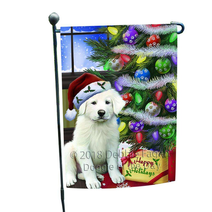 Christmas Happy Holidays Great Pyrenees Dog with Tree and Presents Garden Flag GFLG53521